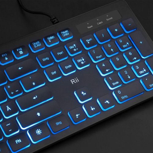  [아마존베스트]Rii Gaming Keyboard and Mouse Set, Keyboard Mouse Set with Cable, 3 LED Backlight QWERTZ (German Layout), Wired Keyboard with Mouse for PC, Computer, Laptop, Black