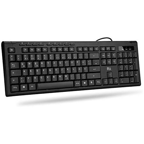  [아마존베스트]Rii RK907 Keyboard USB, Wired Keyboard PC, Business Slim Keyboard with Cable for Mac/PC/Tablet/Windows/Android/Microsoft, QWERTZ German Layout