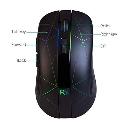  [아마존베스트]Rii Wireless Mouse, 2.4G Wireless Mouse PC Mouse Laptop Mouse Wireless Optical Mouse with USB Nano Receiver, 7 LED Illuminated Mouse for Windows/Mac/Linux, Office Home, Black