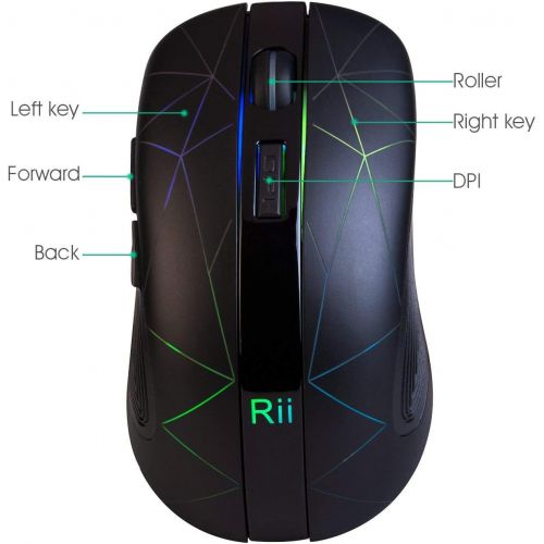 [아마존베스트]Rii Wireless Mouse, 2.4G Wireless Mouse PC Mouse Laptop Mouse Wireless Optical Mouse with USB Nano Receiver, 7 LED Illuminated Mouse for Windows/Mac/Linux, Office Home, Black
