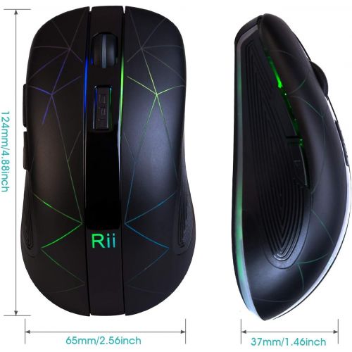  [아마존베스트]Rii Wireless Mouse, 2.4G Wireless Mouse PC Mouse Laptop Mouse Wireless Optical Mouse with USB Nano Receiver, 7 LED Illuminated Mouse for Windows/Mac/Linux, Office Home, Black