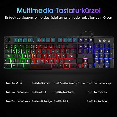  [아마존베스트]Rii Gaming Keyboard PC, PS4 Keyboard USB, Rainbow Illuminated Keyboard LED, Gaming Keyboard Ideal for Gamers, Office (German Layout)