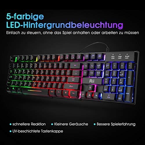  [아마존베스트]Rii Gaming Keyboard PC, PS4 Keyboard USB, Rainbow Illuminated Keyboard LED, Gaming Keyboard Ideal for Gamers, Office (German Layout)