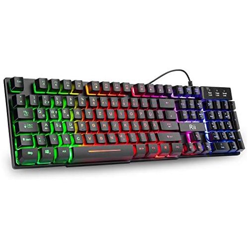  [아마존베스트]Rii Gaming Keyboard PC, PS4 Keyboard USB, Rainbow Illuminated Keyboard LED, Gaming Keyboard Ideal for Gamers, Office (German Layout)