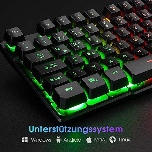  [아마존베스트]Rii Gaming Keyboard PC, PS4 Keyboard USB, Rainbow Illuminated Keyboard LED, Gaming Keyboard Ideal for Gamers, Office (German Layout)