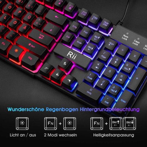  [아마존베스트]Rii Gaming Keyboard PC, PS4 Keyboard USB, Rainbow Illuminated Keyboard LED, Gaming Keyboard Ideal for Gamers, Office (German Layout)