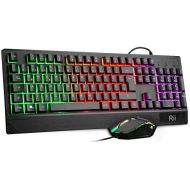 [아마존베스트]Rii Gaming keyboard and mouse set, mouse and keyboard, RGB backlight QWERTZ (DE layout), rainbow colours, illuminated USB waterproof keyboard and mouse with 3200 DPI for pro PC gam