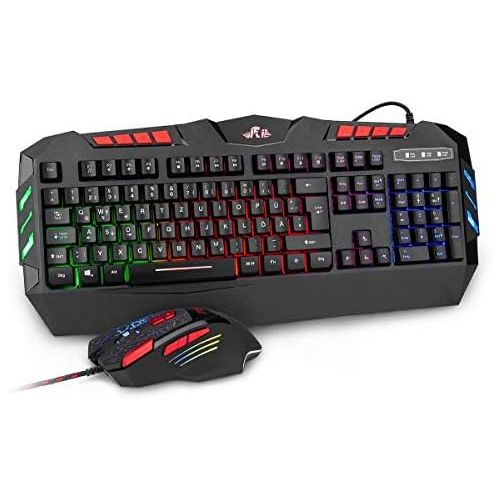  [아마존베스트]Rii RK900+ gaming keyboard and mouse set, RGB LED backlight in German QWERTZ layout, quiet keystroke.