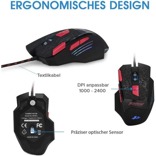  [아마존베스트]Rii RK900+ gaming keyboard and mouse set, RGB LED backlight in German QWERTZ layout, quiet keystroke.