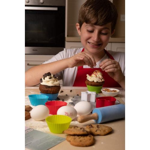  [아마존베스트]Rikis kingdom Kids real baking set with recipes,Cupcake cups/decorating kit,Cookie Cutters,Measuring Spoons,whisk,Rolling Pin,Spatula,Gift Box,Dishwasher safe(38-Piece)