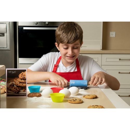  [아마존베스트]Rikis kingdom Kids real baking set with recipes,Cupcake cups/decorating kit,Cookie Cutters,Measuring Spoons,whisk,Rolling Pin,Spatula,Gift Box,Dishwasher safe(38-Piece)