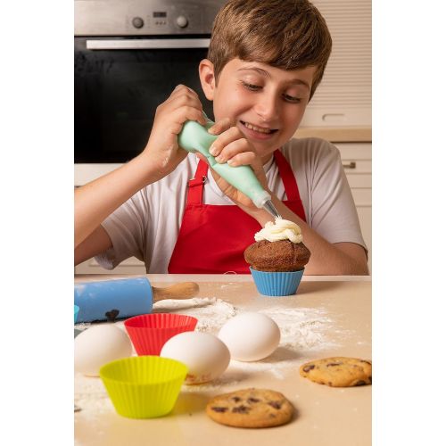  [아마존베스트]Rikis kingdom Kids real baking set with recipes,Cupcake cups/decorating kit,Cookie Cutters,Measuring Spoons,whisk,Rolling Pin,Spatula,Gift Box,Dishwasher safe(38-Piece)