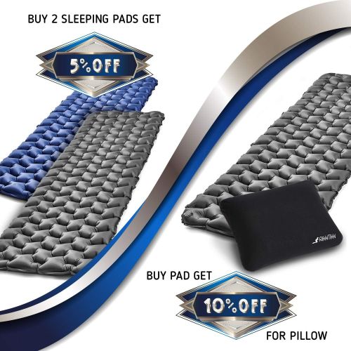  RikkiTikki Lightweight Inflatable Sleeping Pad - Compact Camping Mat for Sleeping - Best Air Camping Mattress Pad for Backpacking, Camping, Hiking