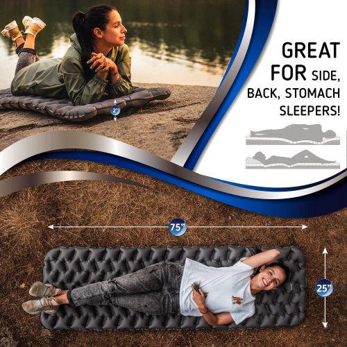  RikkiTikki Lightweight Inflatable Sleeping Pad - Compact Camping Mat for Sleeping - Best Air Camping Mattress Pad for Backpacking, Camping, Hiking