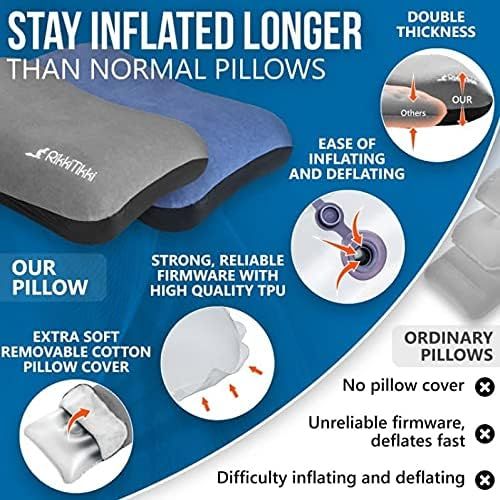  RikkiTikki Inflatable Camping Pillow - Hiking Pillow Ultralight - Backpacking Pillow Lightweight - Camp Pillow Compressible - Blow Up Camping Pillow