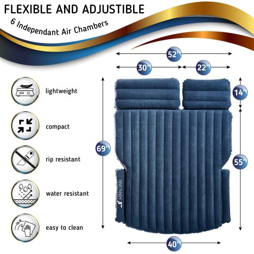  RikkiTikki SUV Car Air Mattress - Car Bed Inflatable with Pump and Suitcase - Car Mattress SUV, Minivan, Hatchback, Camping Tent