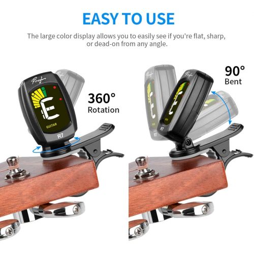  [아마존베스트]Rinastore Clip-On Tuner For Guitar, Bass, Violin, Ukulele & Chromatic Tuning Modes, Large Colorful LCD Display (RN-A8CS)