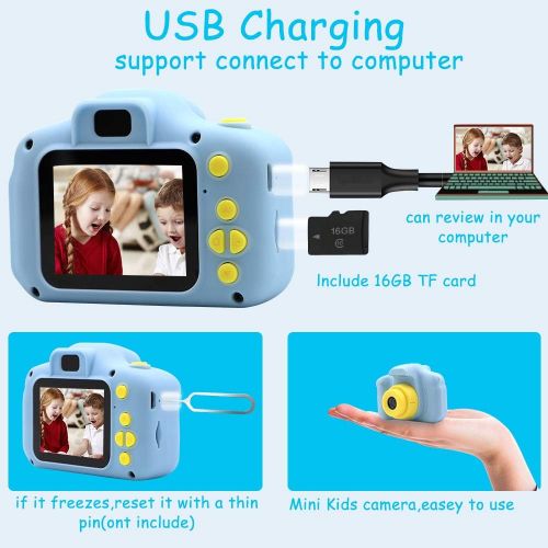  [아마존베스트]Rindol Toys for 4-9 Year Old Boys,Kids Camera Compact for Child Little Hands, Smooth Shape Toddler Camera,Best Birthday Gifts for 4 5 6 7 8 9 Year Old Boys with 16GB Memory Card