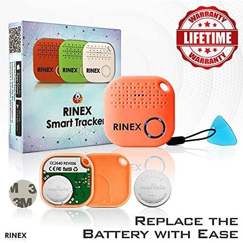  Rinex Bluetooth Key Finder ? Key Locator Device with App, Siri Compatibility, & Extra Battery ? Anti-Lost GPS Keychain Tracker Device for Phone, Luggage, Backpack, & Wallet ? GPS Trackin