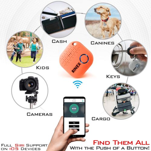  Rinex Bluetooth Key Finder ? Key Locator Device with App, Siri Compatibility, & Extra Battery ? Anti-Lost GPS Keychain Tracker Device for Phone, Luggage, Backpack, & Wallet ? GPS Trackin