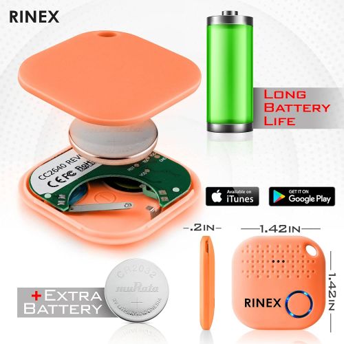  Rinex Bluetooth Key Finder ? Key Locator Device with App, Siri Compatibility, & Extra Battery ? Anti-Lost GPS Keychain Tracker Device for Phone, Luggage, Backpack, & Wallet ? GPS Trackin