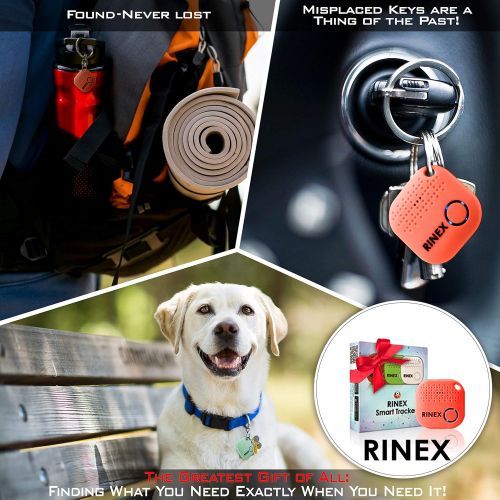  Rinex Bluetooth Key Finder ? Key Locator Device with App, Siri Compatibility, & Extra Battery ? Anti-Lost GPS Keychain Tracker Device for Phone, Luggage, Backpack, & Wallet ? GPS Trackin