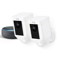 Ring Spotlight Cam Battery 2-Pack (White) with Echo Dot (Charcoal)