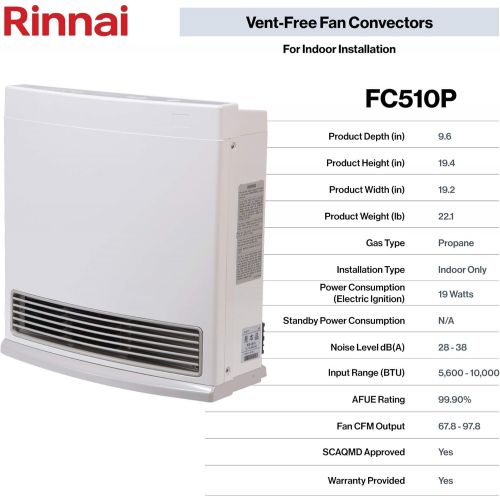  Rinnai FC510P Vent-Free Fan Convector Propane Gas Space Heater