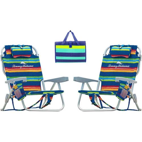  Rio Tommy Bahama Backpack Beach Cooler Chair Bundle (Stripe) with Camco Handy Mat