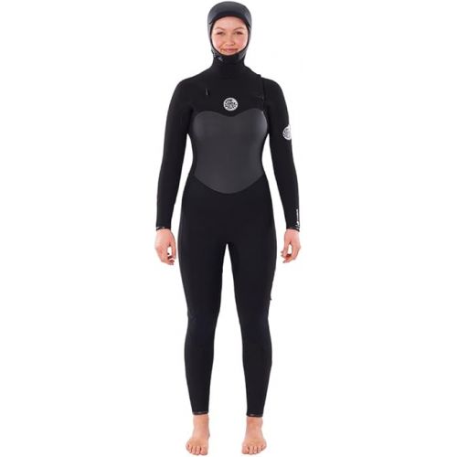  Rip Curl Womens Flashbomb 6/4mm Hooded Chest Zip Wetsuit - Black - Easy Stretch Lightweight Flash Lining