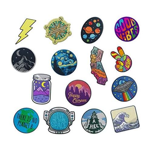  RipGrip RipDesigns - Large Assorted Set of 15 Aesthetic, Cute and Cool Outdoors Iron On Patches for Jackets Backpacks Jeans and Clothes | Each Embroidered Patch is Durable and Sticks to Al