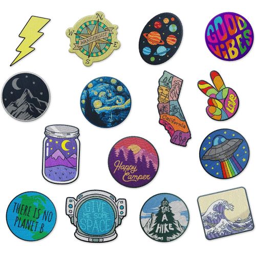  RipGrip RipDesigns - Large Assorted Set of 15 Aesthetic, Cute and Cool Outdoors Iron On Patches for Jackets Backpacks Jeans and Clothes | Each Embroidered Patch is Durable and Sticks to Al