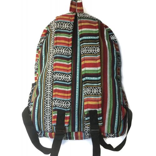  Rising International Tribal Aztec Cotton & Hemp Backpack Rucksack Multi-color Bag Unisex Boho Bohemian Hand Crafted Nepal Hippie Bag
