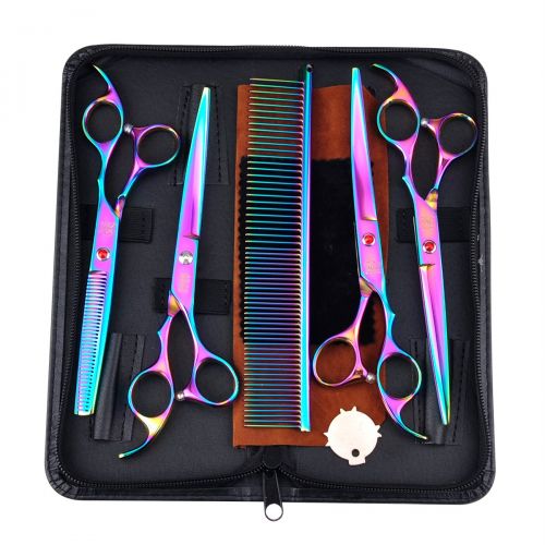  Rision Pet Grooming Scissors 7.0 inch Stainless Steel Premium Curved Dog Grooming Scissor Set for Dogs Cats Hair Cutting