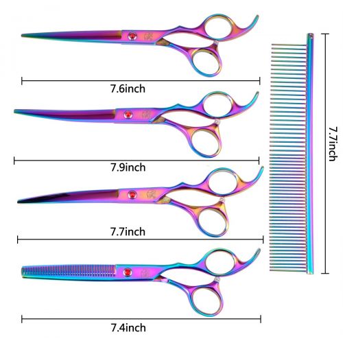  Rision Pet Grooming Scissors 7.0 inch Stainless Steel Premium Curved Dog Grooming Scissor Set for Dogs Cats Hair Cutting