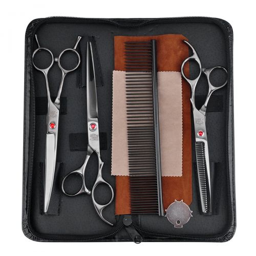  Rision Pet Grooming Scissors 7.0 inch Stainless Steel Premium Curved Dog Grooming Scissor Set for Dogs Cats Hair Cutting