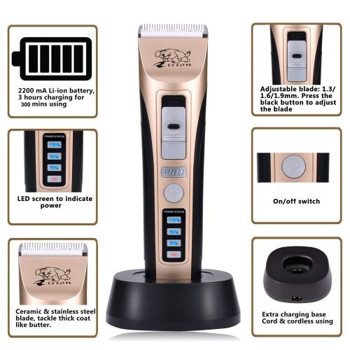  Rision Dog Clippers -【with 2 Shaving Heads】 Pet Clippers Low Noise Rechargeable Cordless Dog Trimmers Professional Animal Grooming Shavers for Thick Hair Dogs, Cats, Rabbits and Horses (G