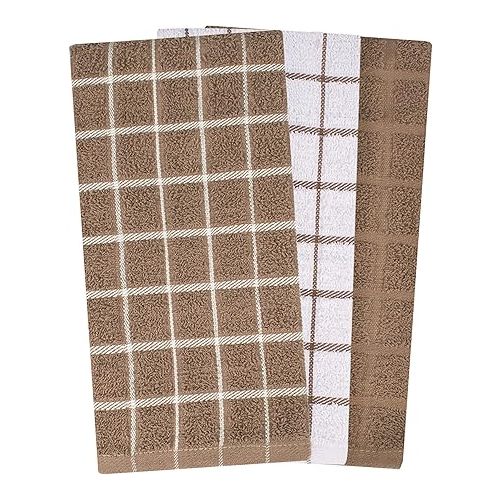  Ritz 100% Cotton Terry Kitchen Dish Towels, Highly Absorbent, 25” x 15”, 3-Pack, Mocha Brown