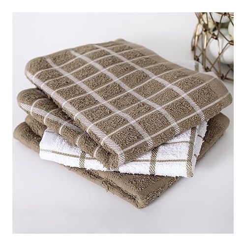  Ritz 100% Cotton Terry Kitchen Dish Towels, Highly Absorbent, 25” x 15”, 3-Pack, Mocha Brown