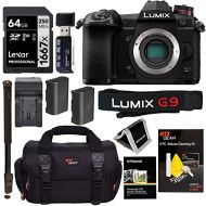 Ritz Camera Panasonic Lumix G9 Mirrorless Camera Body 20.3 MP G9KBODY, Lexar 64GB High Speed SD Card U3, Polaroid 72 Monopod, Spare Battery, Battery Charger, Ritz Gear Cleaning Kit and Accesso