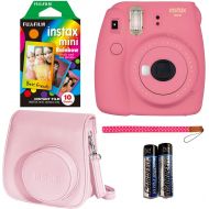 Ritz Camera Fujifilm Instax Mini 9 Instant Camera - Flamingo Pink, Fujifilm Instant Mini Rainbow Film, and Fujifilm Instax Groovy Camera Case - Pink