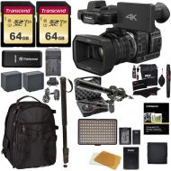 Ritz Camera Panasonic HC-X1000 4K-60p50p Camcorder with High-Powered 20x Optical Zoom and Professional Functions (Black) with Transcend 128 GB U3 SDXC + Deluxe Padded Backpack + Accessory Bun