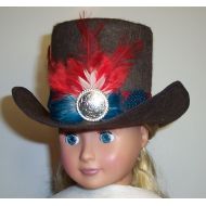 English Riding Hat 18 Inch Doll Brown Tutor Gamblers Hat Silver Style Conch Natural Feathers Mad Hatter RitzCreationsShoppe