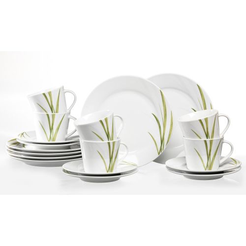  Ritzenhoff & Breker Aveda Coffee- Set, White / Green, Grass, Porcelain, 18 Pcs.