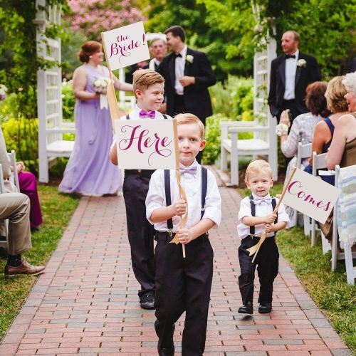  RitzyRose Here Comes the Bride Signs for Flower Girls or Ring Bearers Set of 3 Wedding Sign Package