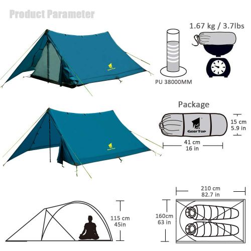  River Geertop 2-3 Person Lightweight Trekking Pole Tent Waterproof Outdoor Tents for Camping, 3 Season Pole Tent Backpacking Hiking Travel - Easy to Set Up