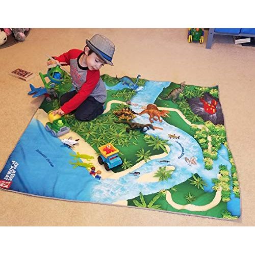  River Monster Collection Toy Dinosaur Play Mat |Jurassic Play Mat | Create a Dino World | Foldable Portable Solution |Large Size 57” x 57” | Multiple Habitats for All Toy Creatures | Child Activity Mat | b