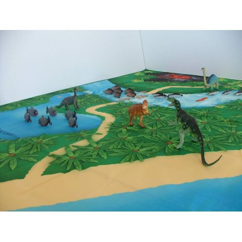  River Monster Collection Toy Dinosaur Play Mat |Jurassic Play Mat | Create a Dino World | Foldable Portable Solution |Large Size 57” x 57” | Multiple Habitats for All Toy Creatures | Child Activity Mat | b