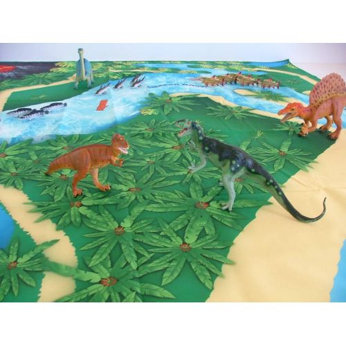  River Monster Collection Toy Dinosaur Play Mat |Jurassic Play Mat | Create a Dino World | Foldable Portable Solution |Large Size 57” x 57” | Multiple Habitats for All Toy Creatures | Child Activity Mat | b