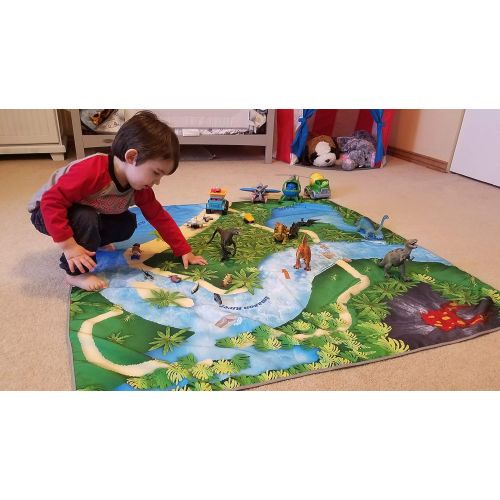  River Monster Collection Toy Dinosaur Play Mat |Jurassic Play Mat | Create a Dino World | Foldable Portable Solution |Large Size 57” x 57” | Multiple Habitats for All Toy Creatures | Child Activity Mat | b